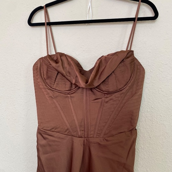 HOUSE OF CB S D-DD 'Myrna' Chocolate Satin Corset‎ Slip Dress NWOT - Picture 5 of 12